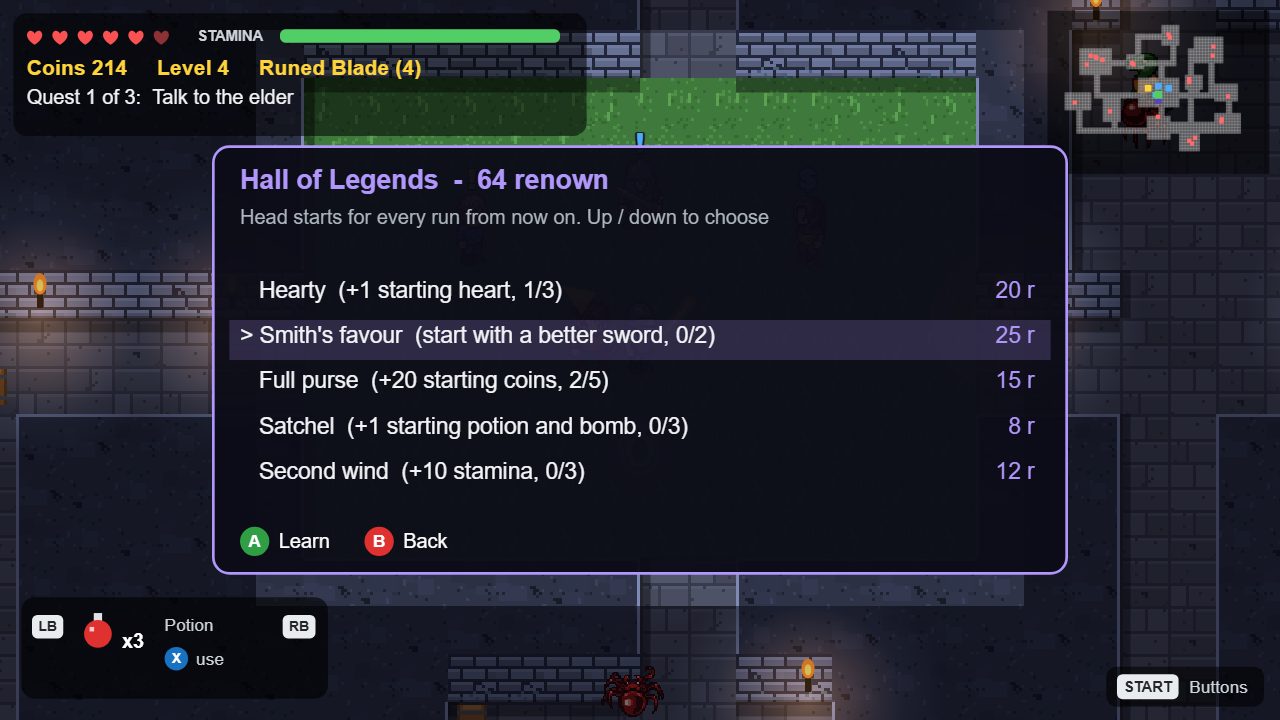 The Hall of Legends: permanent head starts bought with renown.
